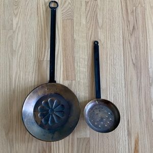 Vintage copper pan and skimmer set
